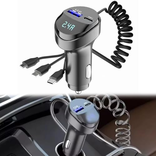 Kfz-Ladegerät, Dual-USB-Autoladegerät mit 55 W Schnellladefunktion, Spannungsanzeige und einziehbarem Kabel für bequemes Aufladen des Geräts von GLOBALHUT