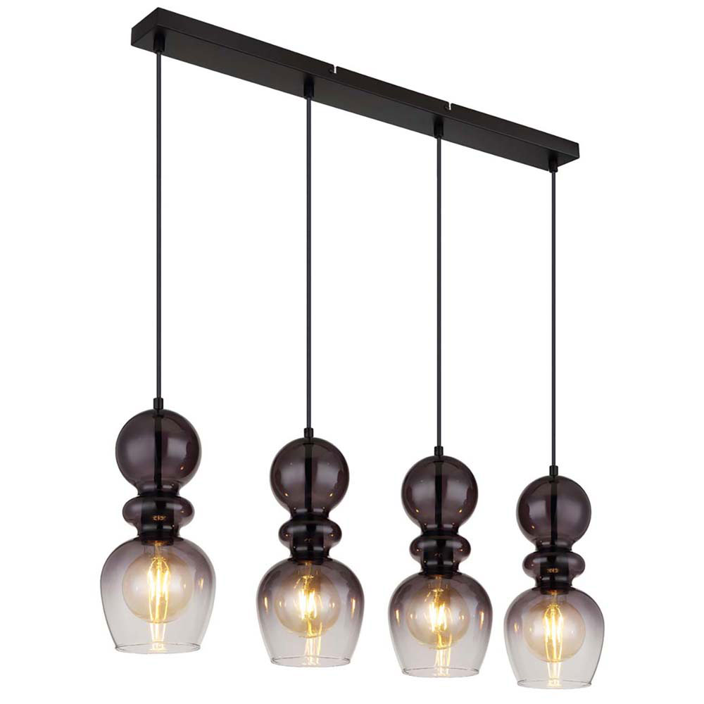 Hängeleuchte, 4-Flammig, Rauchglas, schwarz, L 82 cm von GLOBO LIGHTING