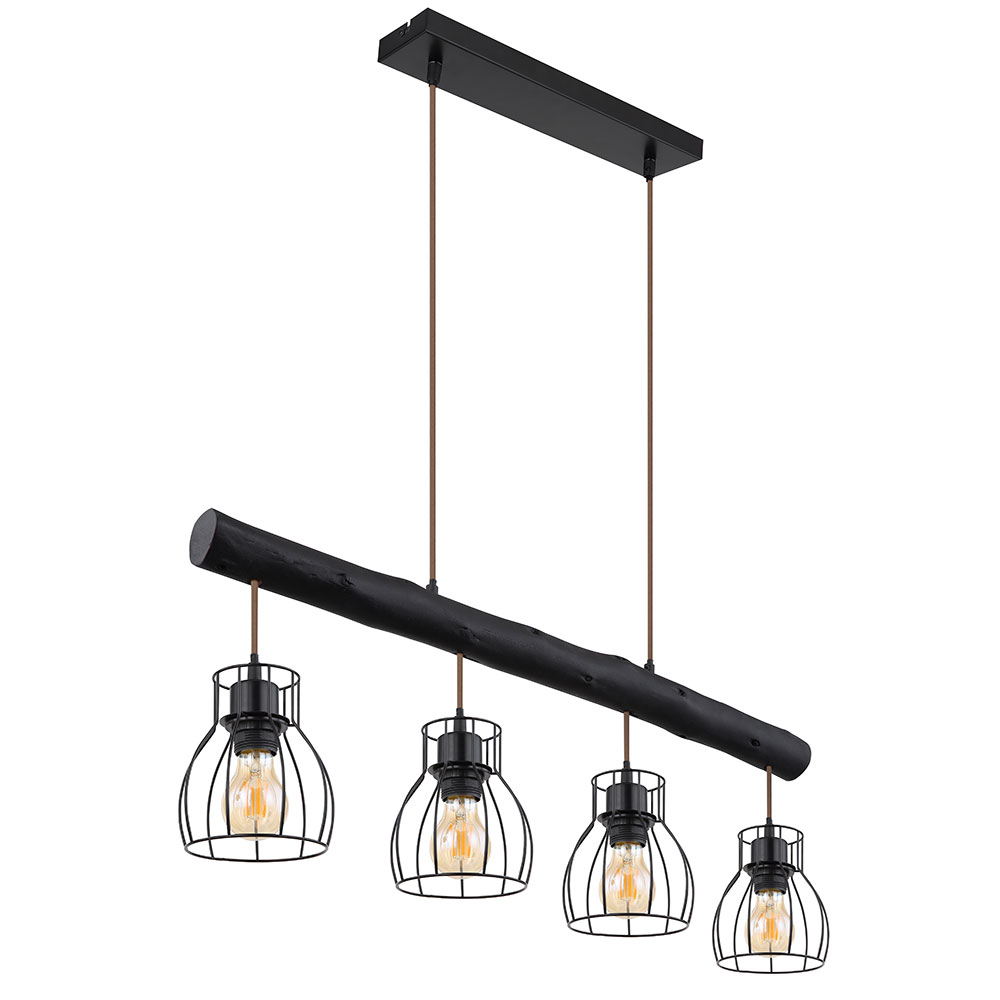 Hängeleuchte, Balken, natur, Gitter, schwarz-matt, H 140 cm von GLOBO LIGHTING