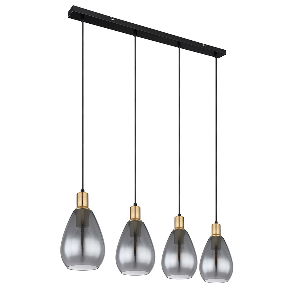 Hängeleuchte, Metall schwarz, Glas rauch, messing, H 120 cm von GLOBO LIGHTING