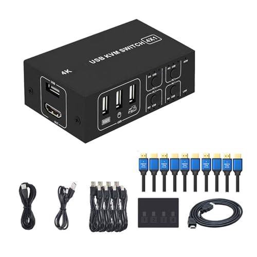 GMBYLBY Kilo Virtual Machine Switcher 4 Computer 1 Monitore 4K@60Hz 4 Port Kilo Virtual Machine Switches 4 In 1 Out Unterstützung 4 Share 1 Monitore 4 USB Geräte von GMBYLBY