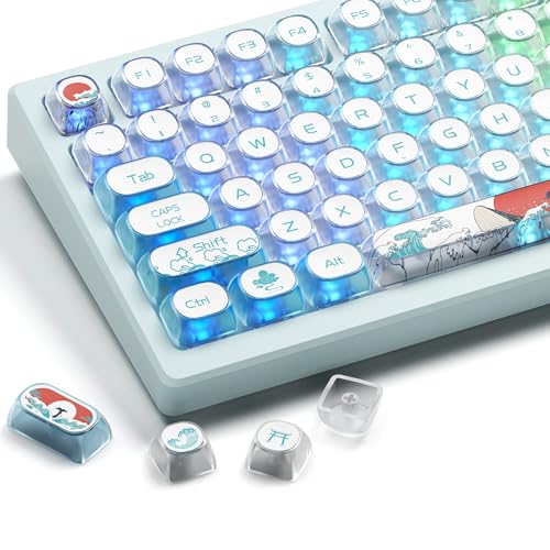 GMKWTL XVX Clear Keycaps, Kanagawa MOA Tastenkappen, 75 Prozent, 141 Tasten, PC-Tastenkappen, durchscheinende glänzende Tastenkappen-Sets für MX-Schalter, mechanische Tastaturen (nur Tastenkappen) von GMKWTL