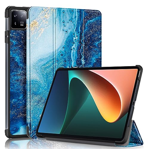 GMUJIAO Kompatibel mit Xiaomi Pad 6 Max 14 inch für Hülle,Standfunktion Schlanke PU Leder Telefontasche mit Dreifachem Standfuß [Sturzsicher]-Meereswellen von GMUJIAO