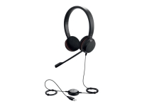 Kopfhörer JABRA EVOLVE 20 MS Stereo USB mit Kopfbügel Noise Cancelling USB-Anschluss mit Stummschalttaste und Lautstärkeregler am Kabel von GN Audio