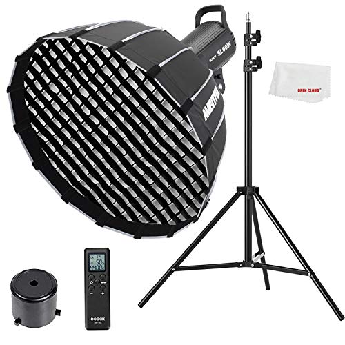 Godox SL-60W CRI 95+ LED Video Light SL60W Continuous Light with Bowens Mount with Remote Control + P60 parabolic Round softbox with Honeycomb Grid, Light Stand von GODOX