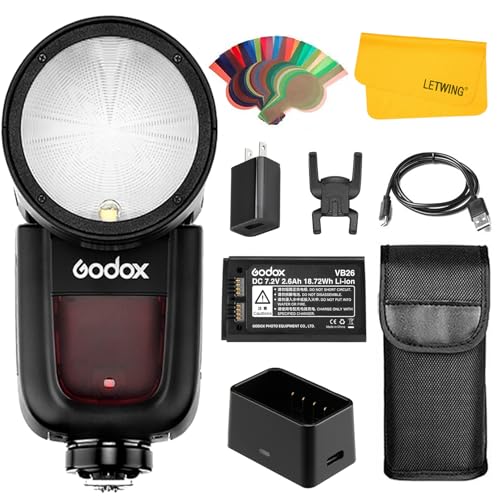 Godox V1N V1-N TTL Rundblitzgerät Speedlite Kompatibel für Nikon, 1/8000 HSS 2.4G Wireless X System Fresnel Zoom Blitzgerät, mit Nikon D550 D7100 D750 D850 D3000 D3100 D5300 D7100für Studio Porträt von GODOX