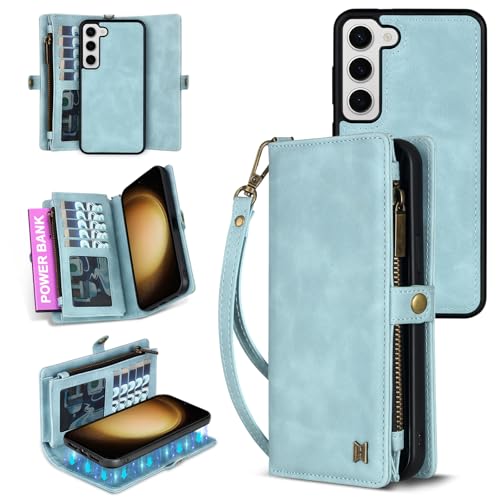 GODZOEN Schutzhülle für Samsung Galaxy S23 Plus, modische Leder-Brieftaschen-Handtaschen-Handyhülle, stilvoller Crossbody-Schutz mit Kartenfächern und rutschfestem Design (Blau) von GODZOEN