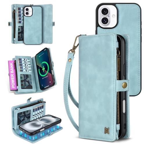 GODZOEN Schutzhülle für iPhone 16 Plus, modische Lederhülle, Handtaschen-Schutzhülle, stilvoller Crossbody-Schutz mit Kartenfächern und rutschfestem Design (blau) von GODZOEN