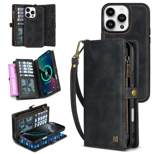 GODZOEN Schutzhülle für iPhone 16 Pro, modische Lederhülle, Handtaschen-Handyhülle, stilvoller Crossbody-Schutz mit Kartenfächern und rutschfestem Design (schwarz) von GODZOEN