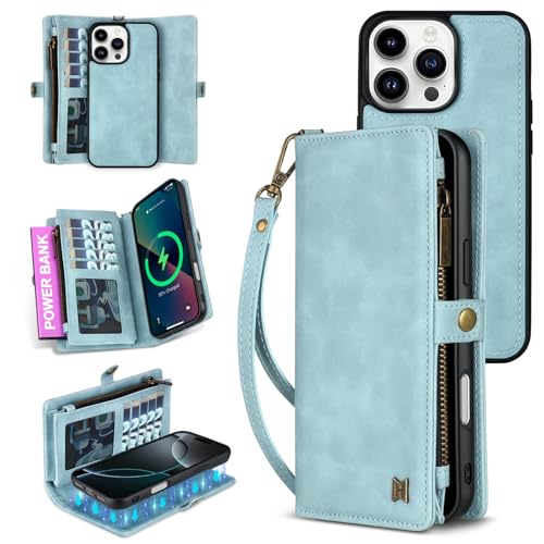 GODZOEN Schutzhülle für iPhone 16 Pro Max, modische Lederhülle, Handtaschen-Schutzhülle, stilvoller Crossbody-Schutz mit Kartenfächern und rutschfestem Design (blau) von GODZOEN