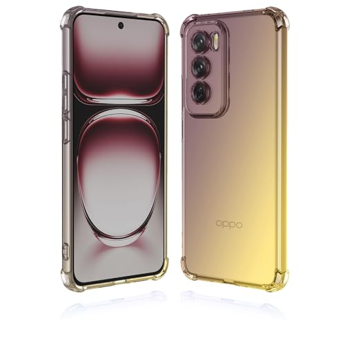 GOGME Farbverlauf Hülle für Oppo Reno 12 Pro 5G/ Reno12 Pro 5G, Transparent Anti-Gelb Crystal Weiche Silikon Handyhülle, Soft TPU Schock-Absorption Schutzhülle (Schwarz/Gold) von GOGME