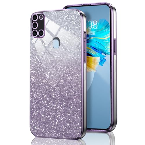 GOGME Glitter Hülle für Samsung Galaxy A21S, Galvanisierter Rahmen TPU Handyhülle Funkeln/Transparent Stoßfest Kratzfest Schutzhülle. Lila von GOGME