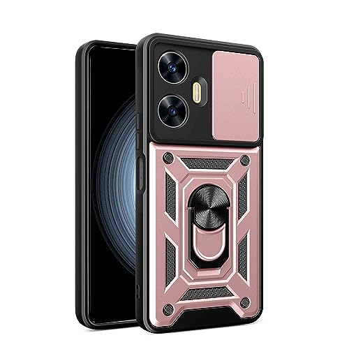 GOGME Hülle für Realme 14X 5G, TPU im Inneren + Anti-Scratch PC, Handyhülle Schutzhülle mit Ringhalter und Verschiebbare Kameraabdeckung - Roségold von GOGME