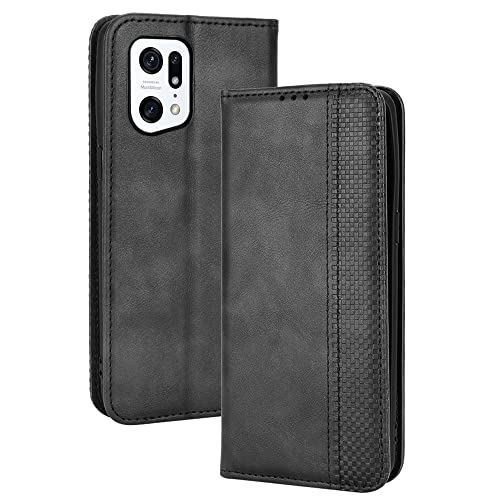 GOGME Leder Hülle für Oppo Find X5 Pro, Premium PU/TPU Folio Schutzhülle Handyhülle, Flip Case Cover Klapphülle mit Standfunktion & Kartensteckplätzen, Schwarz von GOGME