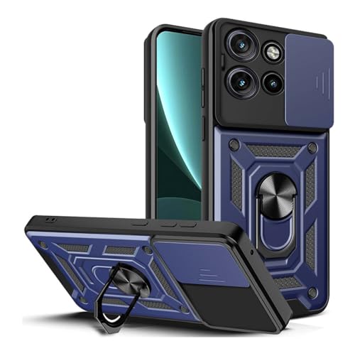 GOKEN Hülle für Motorola Moto G75: Handyhülle mit Doppellagiger Armor Schutzhülle (Weiches Silikon & Hartes PC), Linse-Schutz-Slider, 360° Ringständer, Stoßfeste Bumper, Cover Case -Blau von GOKEN