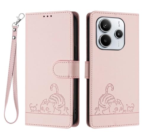 GOKEN Hülle für Redmi Note 14 4G, Stoßfeste Handyhülle aus Synthetik Leder, Klapp Schutzhülle mit Kartenfach, Ständer & Magnetverschluss, Wallet Design, Cover Case -Roségold von GOKEN