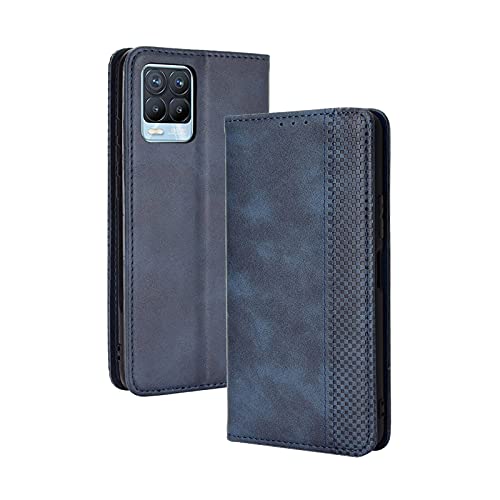 GOKEN Leder Folio Hülle für Realme 8 Pro/Realme 8 4G (6.4"), Lederhülle Brieftasche Mit Kartensteckplätzen, Premium Flip PU/TPU Handyhülle Schutzhülle Case Cover mit Ständer Funktion (Blau) von GOKEN