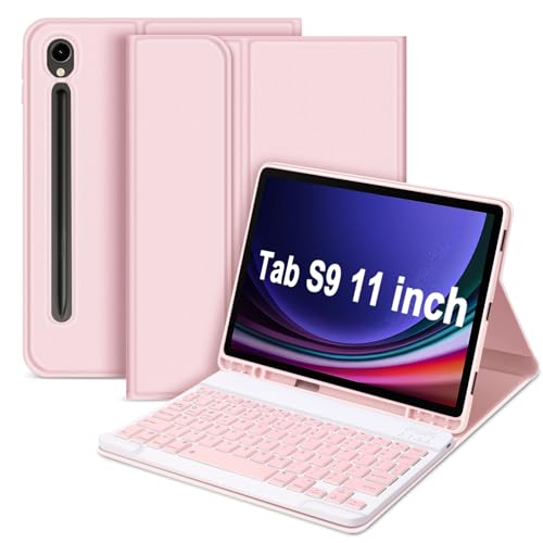 GOKOCO Tastatur-Hülle für Samsung Galaxy Tab S9 FE 11 Zoll / Tab S9 11 Zoll (27,9 cm) mit magnetisch abnehmbarer kabelloser Bluetooth-Tastatur mit S-Stifthalter, bietet vollen Schutz mit Galaxy Tab von GOKOCO