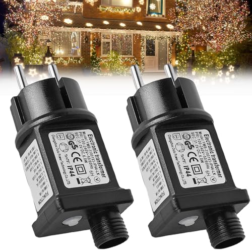 2 Stück Lichterkette LED Netzteil Adapter, 8 Modi 31V 6W IP44 Wasserdicht Transformator mit Timer und Speicherfunktion, Niederspannungs Transformator Stecker für Lichterkette Weihnachtslicht von GOMETY