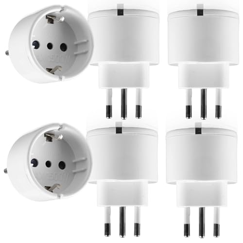 6 Stück Reiseadapter Italien Stecker, DE auf IT Adapter Italien Steckdose, 2 Pin Europa/Deutschland auf 3 Pin Italien Reisestecker Steckdosen Adapter für Italien, Uruguay, Chile, Malediven Typ-L von GOMETY