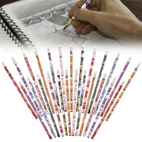 60 Stück Weihnachten Bleistifte HB Bleistift Set, Weihnachtsbleistifte mit Radiergummis, Weihnachtsstifte Kinder Bleistifte Holz, Weihnachten Bleistifte für Kinder Schüler Schreibwaren für Party von GOMETY