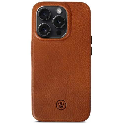 GOOD WILHELM iPhone 13 Lederhülle - Handgefertigte Premium Hülle aus pflanzlich gegerbtem Leder, Dünn, Magnetisches Laden (Qi), Echtleder Case (Cognac Braun, iPhone 13) von GOOD WILHELM