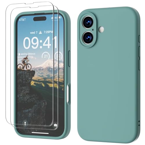 GOODVISH 3 in 1 für iPhone 16 Hülle, mit 2 Stück Schutzfolie Liquid Silikon Hülle [Upgraded Kameraschutz] Soft Mikrofaserfutter Handyhülle Kratzfest stoßfeste Schutz Case für iPhone 16 6.1", Neu Grün von GOODVISH