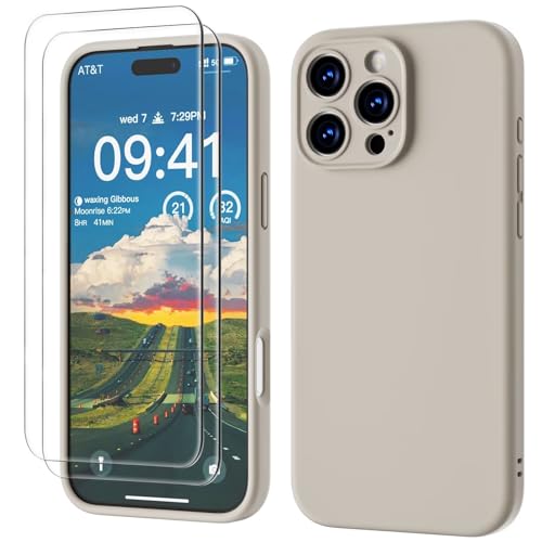 GOODVISH 3 in 1 für iPhone 16 Pro Hülle mit 2 Stück Schutzfolie, Liquid Silikon Handyhülle[Upgraded Kameraschutz]Soft Mikrofaserfutter Kratzfest stoßfeste Schutz Case für iPhone 16 Pro 6.3",StoneGrey von GOODVISH