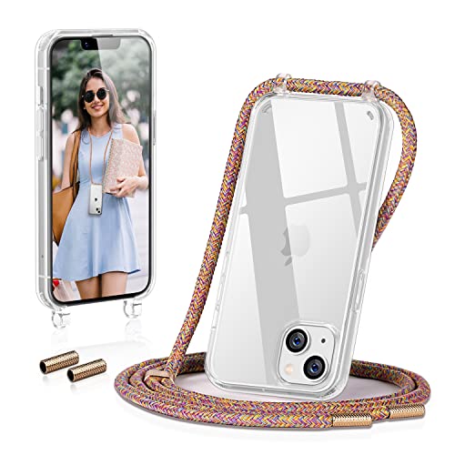 GOODVISH Handykette kompatibel mit Apple iPhone 13-6,1" Display | Necklace Hülle mit Band Handyhülle für zum Umhängen | Transparent Case mit Schnur | Kameraschutz und Bildschirmschutz | -Rainbow von GOODVISH