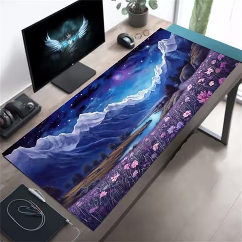 Landschaftsblumencluster XXL Mauspad,800x400x2mm Mauspad Gaming Extra Groß Verbessert Präzision und Geschwindigkeit,Vernähte Kanten Mousepad,rutschfeste Schreibtischunterlage von GOOFEI