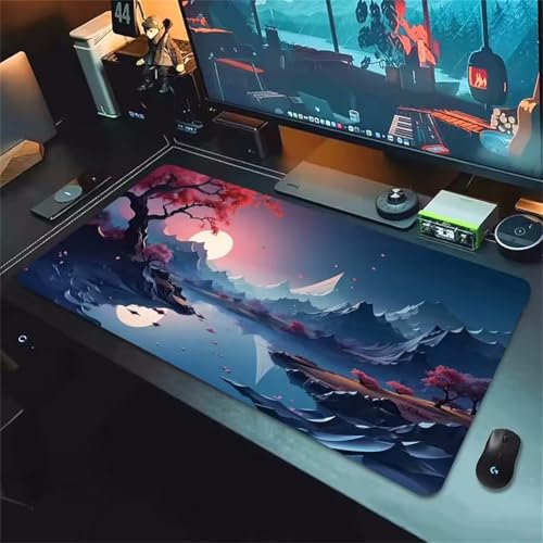 Mondscheinnacht XXL Mauspad,1000x500x2mm Mauspad Gaming Extra Groß Verbessert Präzision und Geschwindigkeit,Vernähte Kanten Mousepad,rutschfeste Schreibtischunterlage von GOOFEI