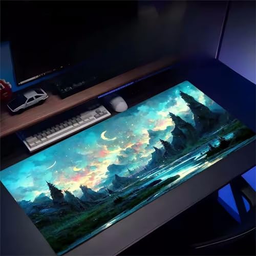 Verträumte Landschaft XXL Mauspad,1500x800x2mm Mauspad Gaming Extra Groß Verbessert Präzision und Geschwindigkeit,Vernähte Kanten Mousepad,rutschfeste Schreibtischunterlage von GOOFEI