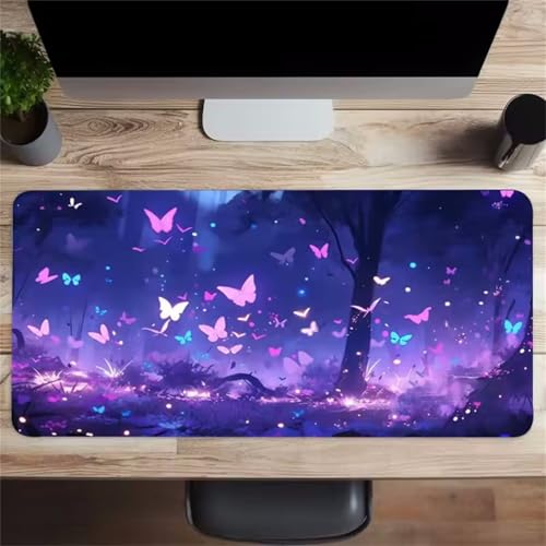 Verträumter Schmetterling XXL Mauspad,1500x800x2mm Mauspad Gaming Extra Groß Verbessert Präzision und Geschwindigkeit,Vernähte Kanten Mousepad,rutschfeste Schreibtischunterlage von GOOFEI