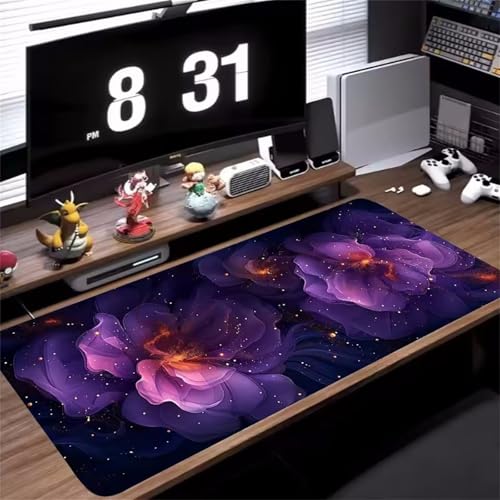 XXL Großes Gaming Mauspad 1000x500x3mm Lila wunderschöne Blume Erweitertes Genähte Kanten Mauspad,Verbessert Präzision und Geschwindigkeit,Mousepad für PC,Laptop von GOOFEI