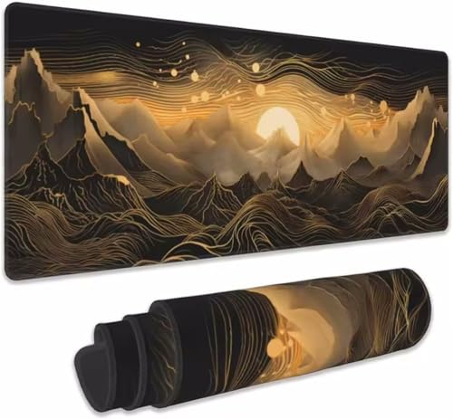 XXL Großes Gaming Mauspad 1500x800x3mm Goldene Linien Landschaft Erweitertes Genähte Kanten Mauspad,Verbessert Präzision und Geschwindigkeit,Mousepad für PC,Laptop von GOOFEI