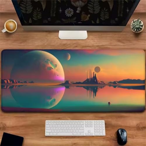 XXL Großes Gaming Mauspad 1500x800x3mm Planet Erweitertes Genähte Kanten Mauspad,Verbessert Präzision und Geschwindigkeit,Mousepad für PC,Laptop von GOOFEI