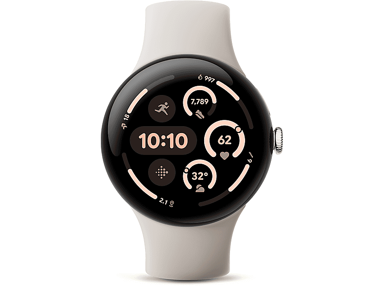 GOOGLE Pixel Watch 3 (Wi-Fi) 45 mm, Smartwatch Aluminium Fluorelastomer, 150–185 165–215 Porcelain von GOOGLE