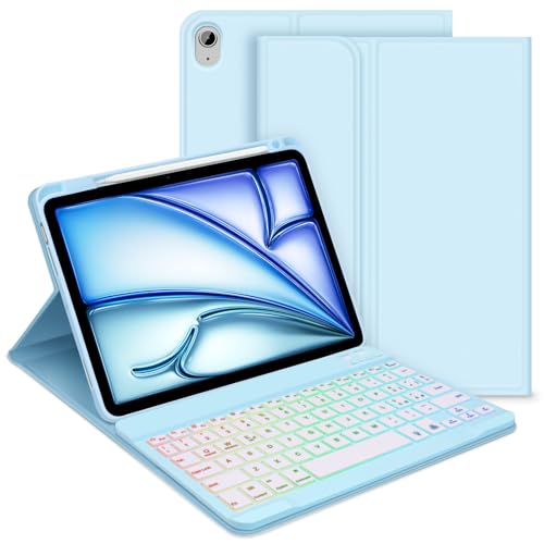 GOOJODOQ Beleuchtete Tastatur Hülle Kompatibel mit iPad Air 6.Generation 2024- Italienisch, Blau von GOOJODOQ