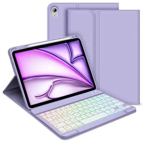 GOOJODOQ Beleuchtete Tastatur Hülle Kompatibel mit iPad Air 6.Generation 2024- Italienisch, Lila von GOOJODOQ