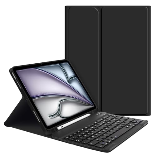 GOOJODOQ Tastatur Hülle für iPad Air 6. M2 11" 2024/ iPad Air 5. 2022 / iPad Air 4. 2020 10.9", Deutsches QWERTZ Layout Magnetisch Abnehmbarer Tastatur mit Hülle, Schwarz von GOOJODOQ