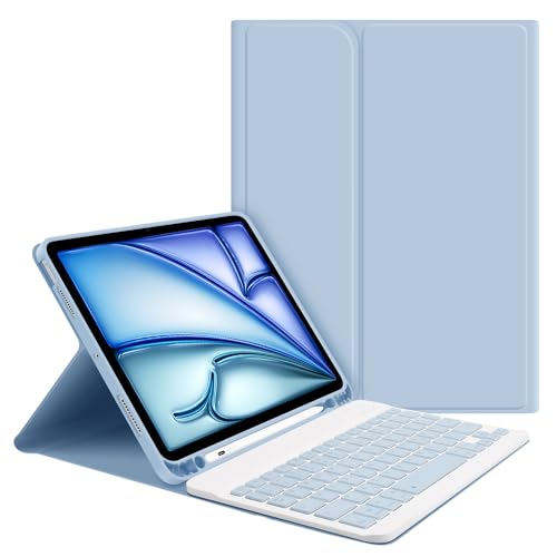GOOJODOQ Tastatur Hülle für iPad Air 6. M2 11" 2024/ iPad Air 5. 2022 / iPad Air 4. 2020 10.9", Deutsches QWERTZ Layout Magnetisch Abnehmbarer Tastatur mit Hülle, Blau von GOOJODOQ
