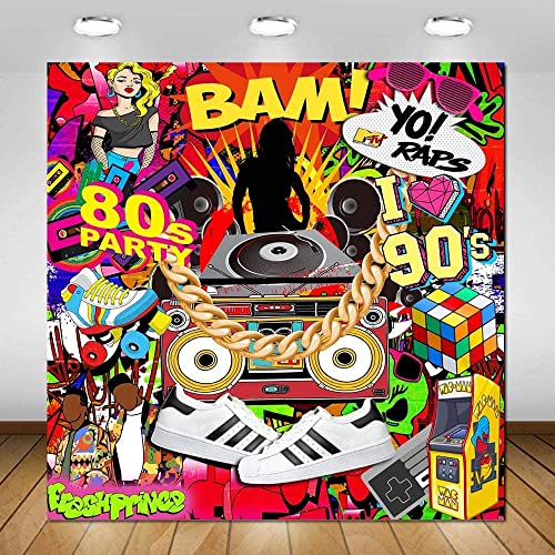 Hip Hop 80S 90S Party Backdrop Retro Graffiti Wand Fotokabine Geburtstag Banner Dekoration Disco DJ Musik Thema Hintergrund 240X180cm Vinyl von GOOOOODS