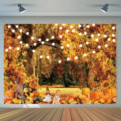 Lichterkette Muster Ahorn Hintergrund Herbst Thanksgiving Geburtstagsfeier Zubehör Ernte Banner Fotokabine Requisiten 240X180cm von GOOOOODS