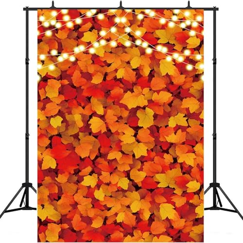 Lichterketten Muster Ahorn Blatt Hintergrund Herbst Thanksgiving Geburtstagsfeier Zubehör Ernte Banner Fotostand Requisiten 300x200cm von GOOOOODS