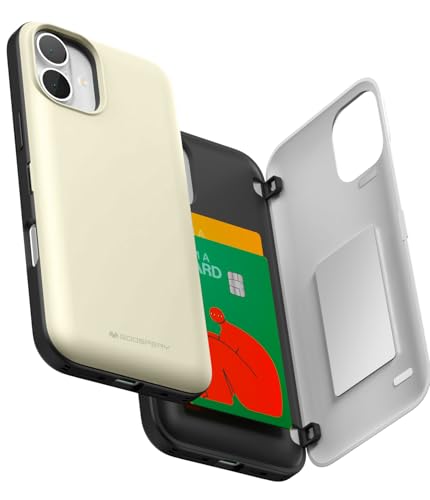 GOOSPERY Magnetische Türstoßstange, kompatibel mit iPhone 16 Plus, Kartenhalter, Brieftasche, einfacher Magnet, automatisches Schließen, schützend, doppellagig, stabile Handy-Rückseite, Weiß von GOOSPERY