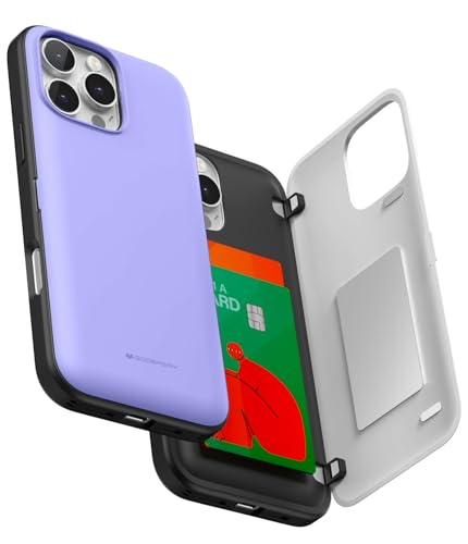 GOOSPERY Magnetische Türstoßstange, kompatibel mit iPhone 16 Pro Max, Kartenhalter, Brieftasche, einfacher Magnet, automatisches Schließen, doppellagig, stabile Handy-Rückseite, Violett von GOOSPERY