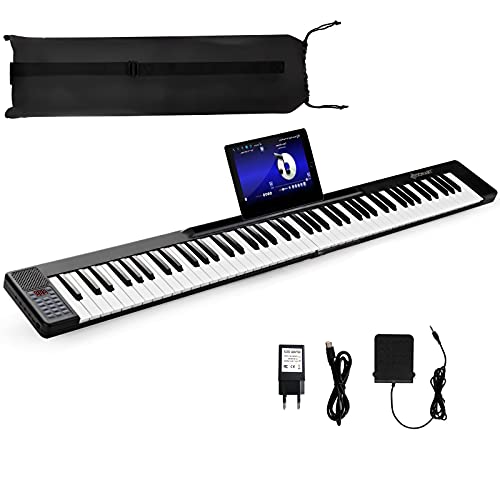 GOPLUS 88 Tasten digital Piano, elektronisches Klavier mit Tragtasche, 128 Rhythmen & 128 Töne & 15 Demo, Bluetooth/MIDI/USB Schnittstelle, aufladbares Design, für Musikanfänger (Schwarz) von GOPLUS