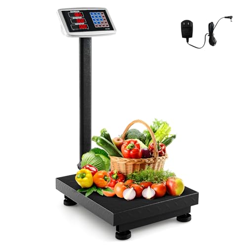 GOPLUS Digitale Plattformwaage 300kg/50g, Paketwaage mit klappbares Display & verstellbare Füße - Fläche 40 x 50 cm | Preisrechner LB/KG | 3 Speicherplätze, Ladenwaage Industriewaage für Lager/Gepäck von GOPLUS