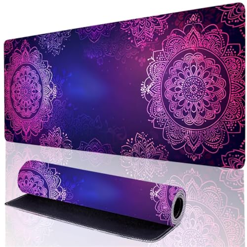 Mauspad Lila Gaming Mousepad XXL 60 x 40 cm, Wasserdicht Schreibtischunterlage Blume, Verbessert Präzision und Geschwindigkeit, Genähten Kanten Desk Mat für PC Zubehör Gaming Schreibtisch Deko B2-8 von GOUFEENG