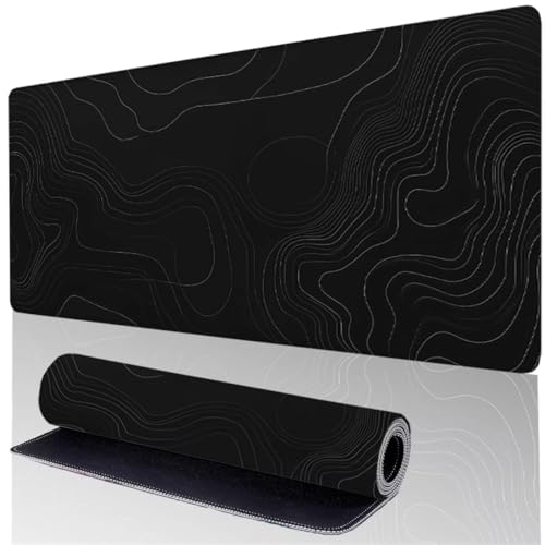 Mauspad Schwarz Gaming Mousepad XXL 60 x 40 cm, Wasserdicht Schreibtischunterlage Abstrakt, Verbessert Präzision und Geschwindigkeit, Genähten Kanten Desk Mat, PC Zubehör Gaming Schreibtisch Deko WI-3 von GOUFEENG